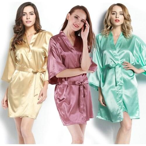 Owiter 2019 Silk Satin Robe Bathrobe Short Gown Women Sleepwear Dressing Bride Bridesmaid Robes Plus Size Popular Sexy Robe