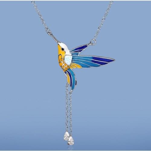 2021 New Fashion Bird Pendant Necklace Color Epoxy Tassel Long Necklace Handmade Enamel Womens Sweater Chain