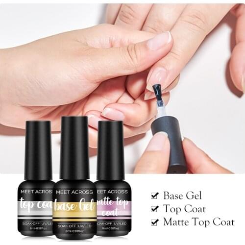 Meet Across 8ml Base Top Coat Gel Nail Polish Semi Vernis Permanent Nail Art Manicure Soak off Matte Top Coat Nail Gel Polish