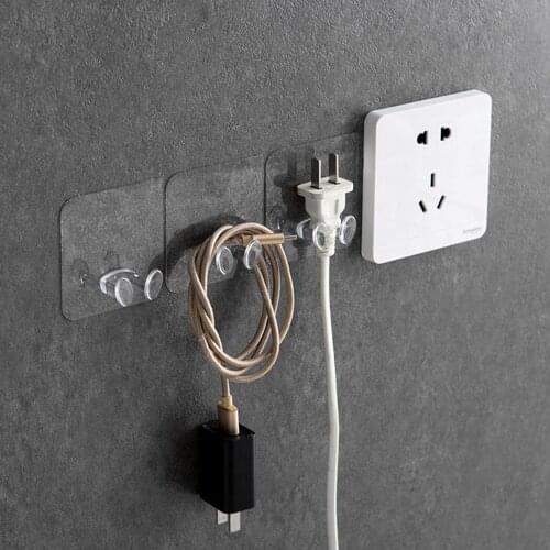 Transparent Strong Sticky Hook Power Plug Seamless Hook Wall Hanging Nail-free Hooks Kitchen Bathroom Storage Wire Plug Bracket