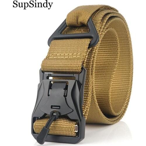 SupSindy Military Equipment Combat Magnetic Metal Buckle Outdoor Tactical Belts for Men Army Training Nylon Waistband male strap