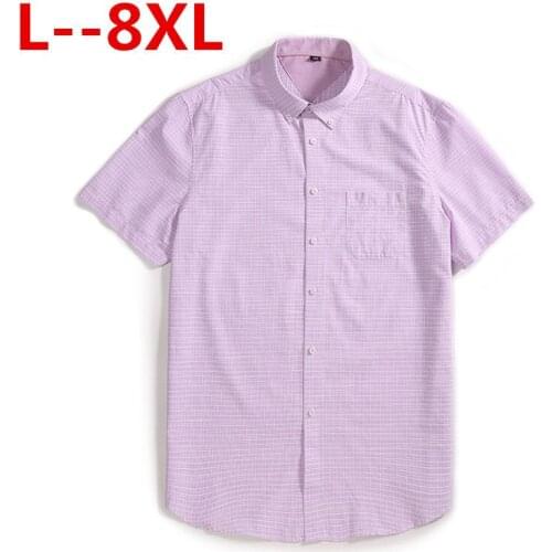 Plus 8XL 6XL 5XL New Summer short sleeve turndown collar non-iron easy care plaid striped business men smart casual shirts