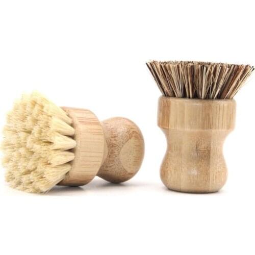 Handheld Wooden Round Handle Pot Brush Sisal Palm Dish Bowl Pan Cleaning Brushes Kitchen Cleaning Tool LX2835