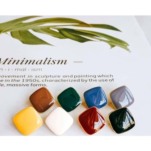 Enamel Square Alloy Stud Earring Components Eardrop Simple Style for Women DIY Jewelry Accessories Handmade Materials 6pcs