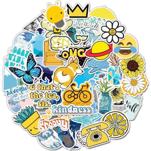 Blue Kawaii Cute Stickers Aesthetic Scrapbook Luggage Car Sticker for Laptop Phone Planner Journal Stickers Students Stationery