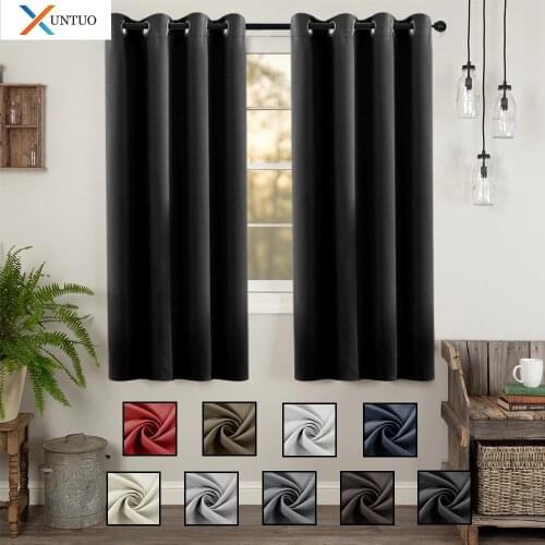 Blackout Short Curtains for Kitchen Bedroom Living Room Window Treatments Small Curtains Solid Color Home Decoration Drapes