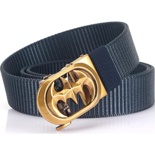 TUSHI 2021 Hot Sell Men Belt Stylized Bat Logo Metal Automatic Buckle Male Waistband Jeans 120cm*3.4cm Tank Pattern Nylon Girdle