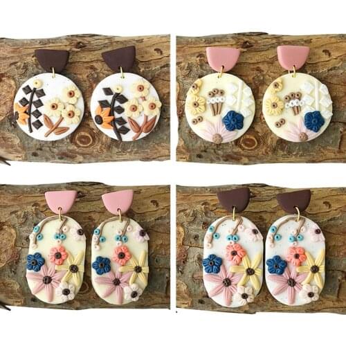 Unique Design Flower Polymer Clay Earrings for Women 2021 Trendy Statement Geometric Clay Drop Earrings Fashion Jewelry