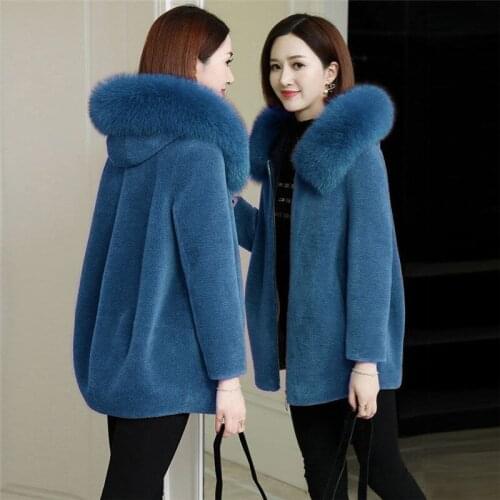 Womens Fur Collar Hooded Parkas Plus Size 5XL Winter Faux Fur Jacket Korean Loose Warm Coat Mother Solid Short Thicken Outwear