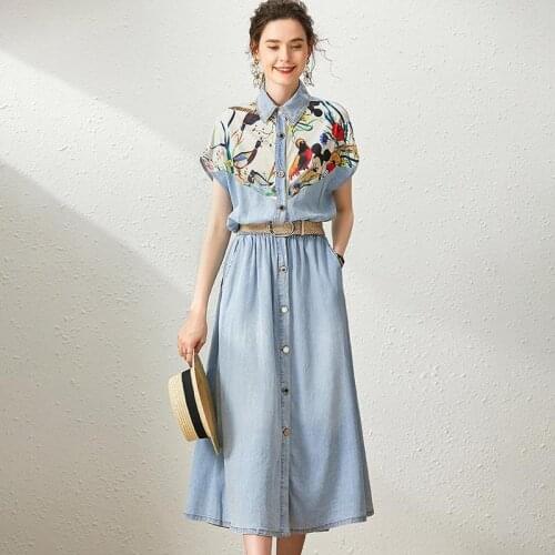 2020 summer dress new design denim dress waist show thin temperament short sleeve long Dress European P2021036