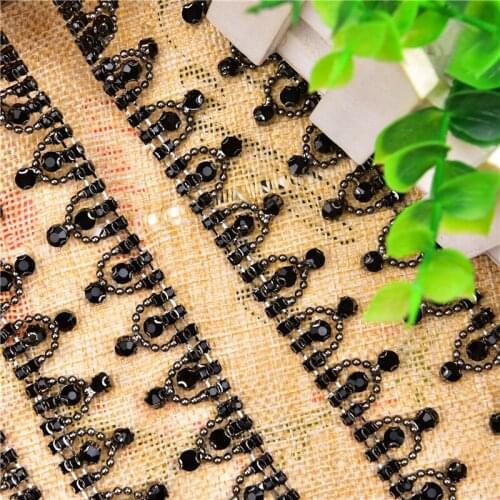 1M Black Crown Pendant Diamond Chain Fancy High-end welded rhinestone clothing code chain Dance headdress decoration DIY wedding