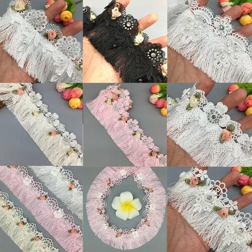 10/20pcs Diamond Rhinestones 3D Flower Fringe Tassel Lace Trim Fabric Embroidered Ribbon Sewing Craft Dress Curtain Accessories