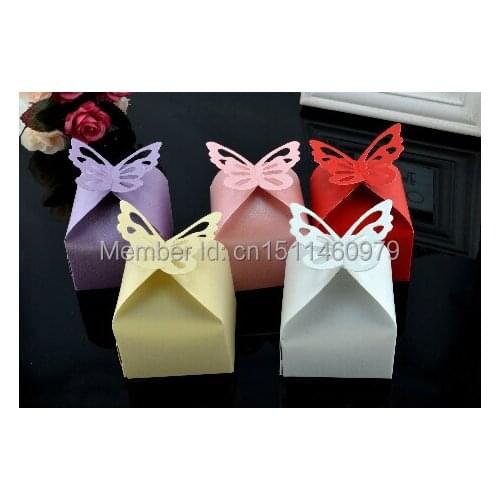100Pcs Lovely white/pink/red/purple/yellow Wedding Favor Butterfly Sweet Candy Boxes Paper Gift Box Baby birthday Candy Box