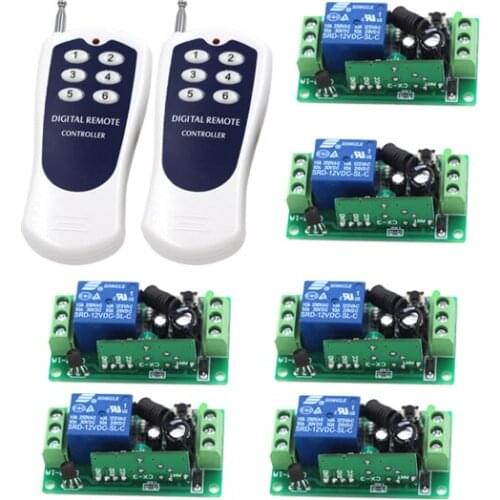 1CH Radio Wireless Remote Control Switch 6Receiver&2Transmitter Learning Code Light Lamp LED ON OFF Output Adjusted