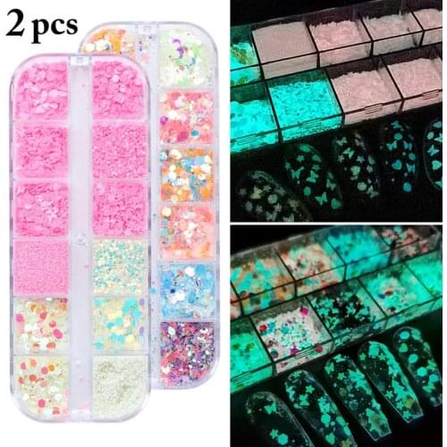 2 Box Kapmore Luminous Nail Sequins Creative Fashion Heart Nail Glitter Nail Art Decors Women Manicure Nail Art Decorations