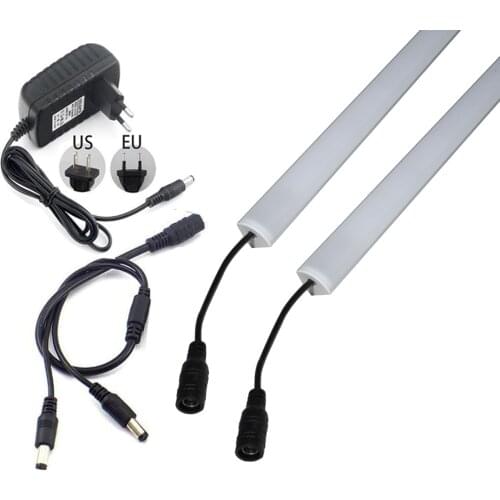 2pcs 5730 rigid strip 1pc 2A adapter LED Bar Lights DC12V 5730 LED Rigid Strip 50cm Tube U Aluminium LED Under Cabinet Light