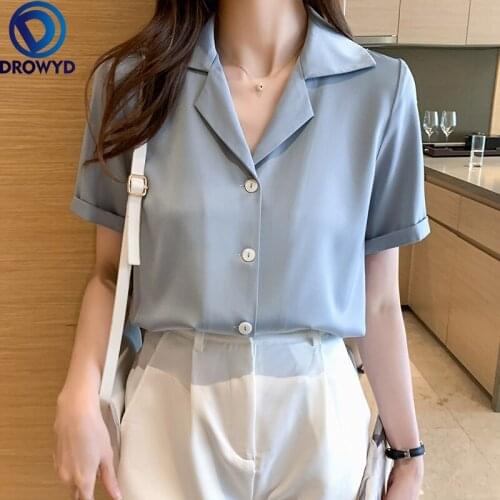 2021 Summer Blouse Shirt For Women Fashion Short Sleeve V Neck Casual Office Lady White Shirts Tops Japan Korean Style DROWYD