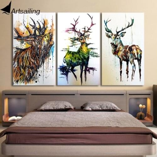 HD Printed 3 Piece Elk Graffiti Deer Canvas Paintings for Living Room Wall Art Canvas Framed 3 Panel Free Shipping NY-6684D