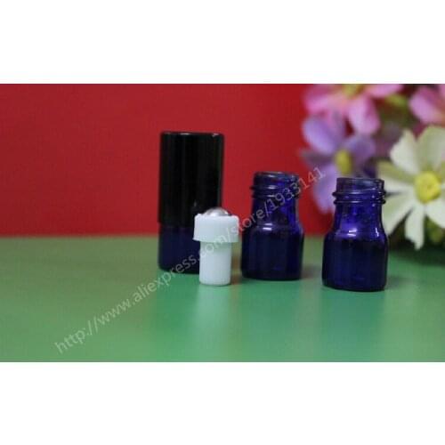 500pcs 1ml blue roll on roller bottles for essential oils roll-on refillable perfume bottle deodorant containers with black lid