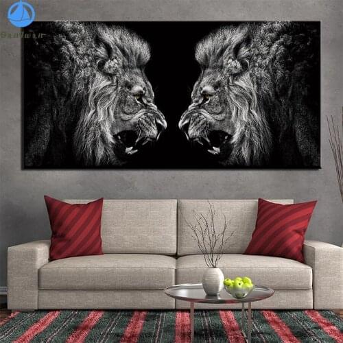 5D round Diamond Embroidery Black and white animal art, lion Diamond Painting Full Square Mosaic Cross Stitch Handmade Gift