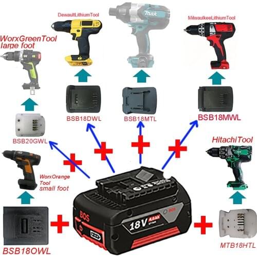 Bat618 Adapter BSB18MTL BSB18DWL BSB18MWL Converter Use Basch 18V Li-ion Battery on Mukita Milwaukee Dewolt Hitachi Worx Tool