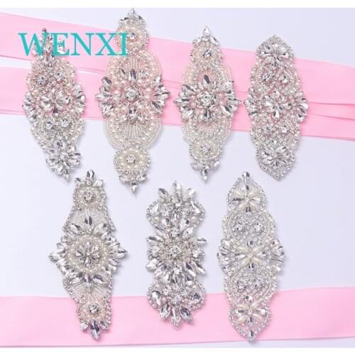 WENXI Craft (5 PCS) Wholesale Silver Pearl Rhinestone Appliques Sewing On Wedding Dress Belt DIY Bridal Accessory