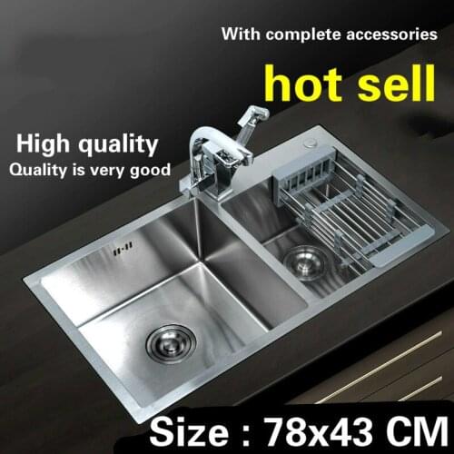 Free shipping hand made stainless steel household standard kitchen sink durable double groove hot sell 78x43 CM