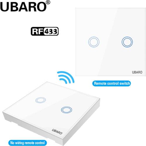 UBARO EU/UK Wireless Control Touch Switch Black Crystal Glass Panel Wall Light Lamp Interruptor RF 433 Control Switches 100-240V