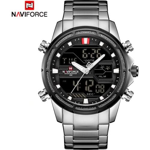 Mens Watches Top Luxury Brand NAVIFORCE Men Sports Watches Mens Quartz LED Digital Clock Male Full Steel Military Wrist Watch