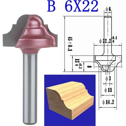 1pcs B-6*22mm(Shank*Blade Width)3D Lace Woodworking CNC Engraving Machine Milling Knife,Wood Cutter Router Bit Knives