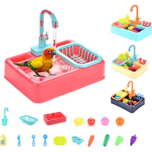 Birds Feeder Automatic Parrot Bathtub Swimming Pool Faucet Bath Shower Water Dispenser Bird Perch Cage Bird Toys Accessories