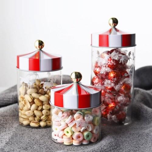 Creative Carousel Food Container With Lid Dessert Lemon Coffee Beans Snack Storage Tank Kitchen Transparent Glass Spice Jar