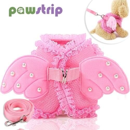 Angel Pet Dog Leashes Lace Mesh Pet Dog Harness Pearls Wing Adjustable Harness For Small Dogs Cats Pet Accessories
