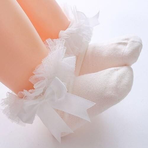 Girls Lace Sock Bowknet Childrens Short Socks Cotton Baby Knee High Princess Lace Socks