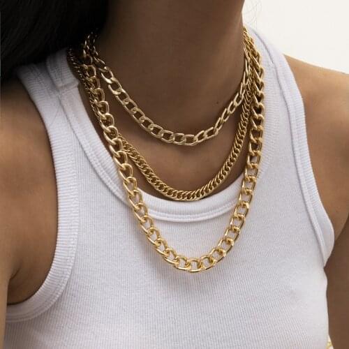 Fashion Geometric Simple Clavicle Chain Hip Hop Cuban Necklace Punk Multilayer Metal Chain Tassel Necklace Party Jewelry