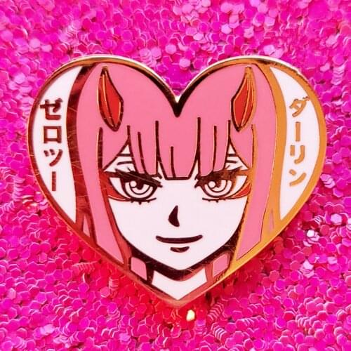 Pretty Pink Hair Demon Girl Hard Enamel Pin Anime DARLING In The FRANXXs Zero Two Brooch Fashion Lapel Backpack Pins Jewelry