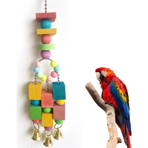 Multi-color Squares Block Beads Bells Parrot Nest Cages Hangings Bird Toys Decorative Ornaments With Bells Mini Hanging Pendant