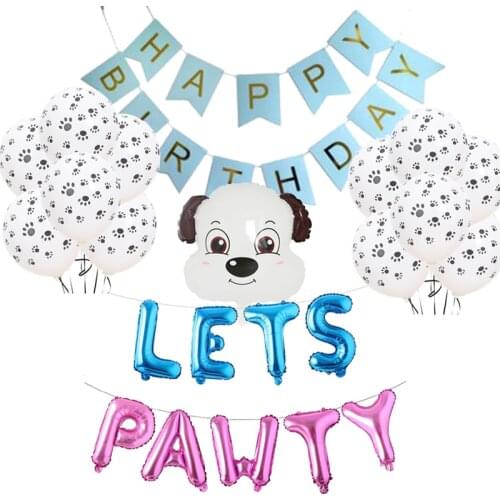 Dog birthday party balloon set pet birthday party dog paw latex balloon set 16 inches lets pawty letter balloons