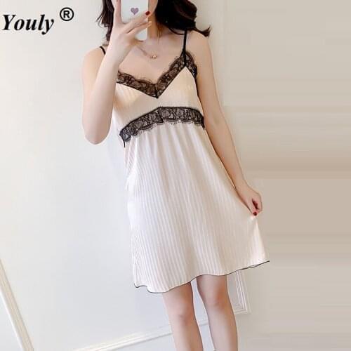 Suspender Nightdress Sexy Sleepwear With Breast Pad Lace Pajamas Womens Sleepdress Summer Homewear Ladies Lingerie Nightgowns