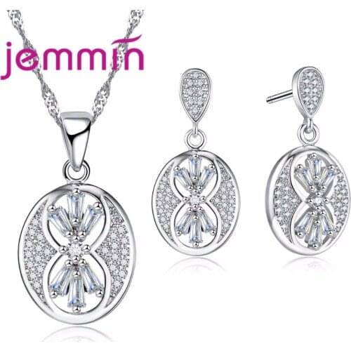 New Arrival Unique Oval Shape Hollow Design Fine 925 Sterling Silver Jewelry Set for Women Wedding Necklace Earrings