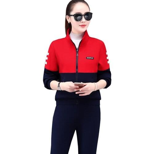 New Fashion Women Autumn Suit Large size Casual Sports Running Pants suit Stand collar Three-piece Stitching Trouser Suits OK716