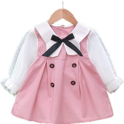 Girls autumn dress new baby long-sleeved college style skirt small and medium-sized childrens princess puff sleeves