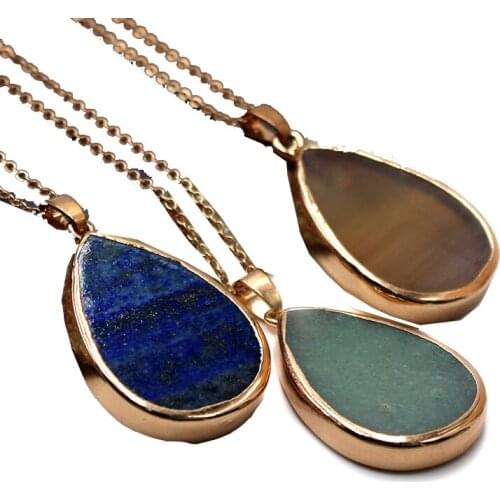 Peardrop Stone Pendant Thick Design Water Drop Stone Charm Necklace with Metal Chain 18inch Heavy Stone Pendant DIY Jewelry