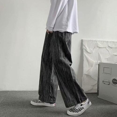 Striped Wide-leg Pants Mens Korean Casual Pants Mens Fashion Loose Straight-leg Pants Mens Streetwear Hip-hop Trousers Men