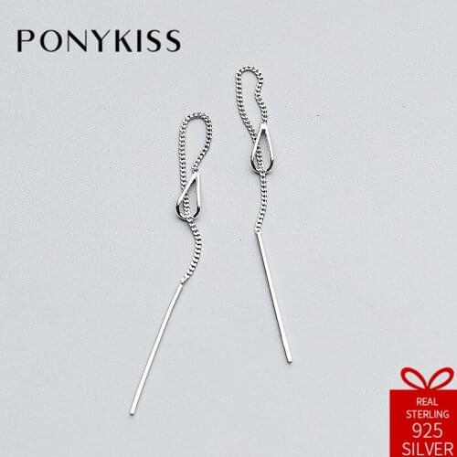 PONYKISS Trendy Real 925 Sterling Silver Hollow Water Drop Long Tassel Fashion Drop Earrings Women Jewelry Birthady Party Gift