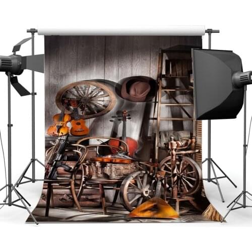 Old Barn Vintage Wheel Wood Ladder Guitar Hat Rustic Stripes Wood Plank Golden Wheat Interior Photography Background