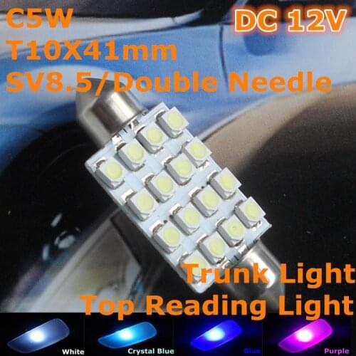 12V LED Car Double Needle Bulb Lamp(4*4*1210 SMD Lamp)C5W 41mm for Top Reading Licence Board Light