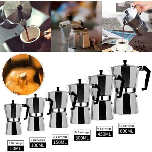 50-600ML Aluminum Mocha Coffee Pot Rapid Stovetop Coffee Brewer Classic Octagonal Shape Kitchen Accessories Coffee Utensils
