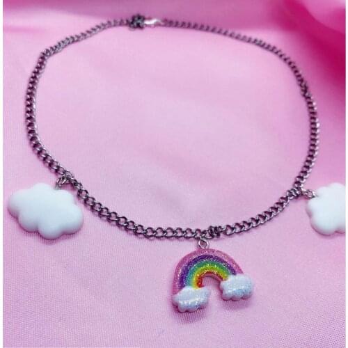 Y2K Jewelry Shiny Rainbow Cloud Necklace For Women Metal Vintage Harajuku Cute Pendant Necklace Charms 90s Aesthetic Gifts