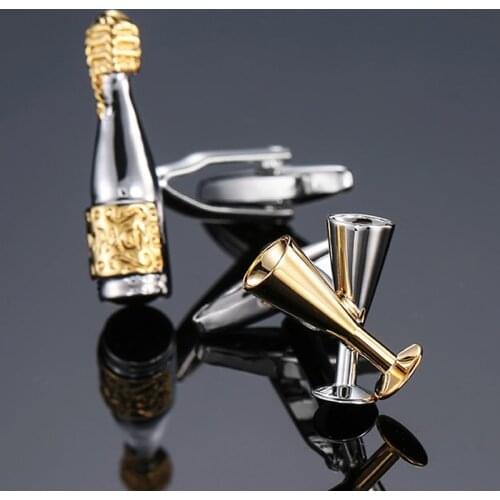 Brand new high quality Champagne Cup Cufflinks fashion suit jewelry wine bottle Cufflinks mens Wedding Shirt Badge Pin